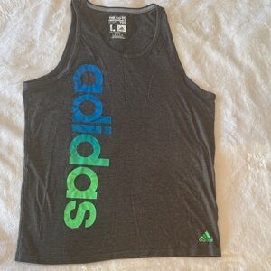 Adidas Charcoal Tank with Vibrant Blue and Green Logo